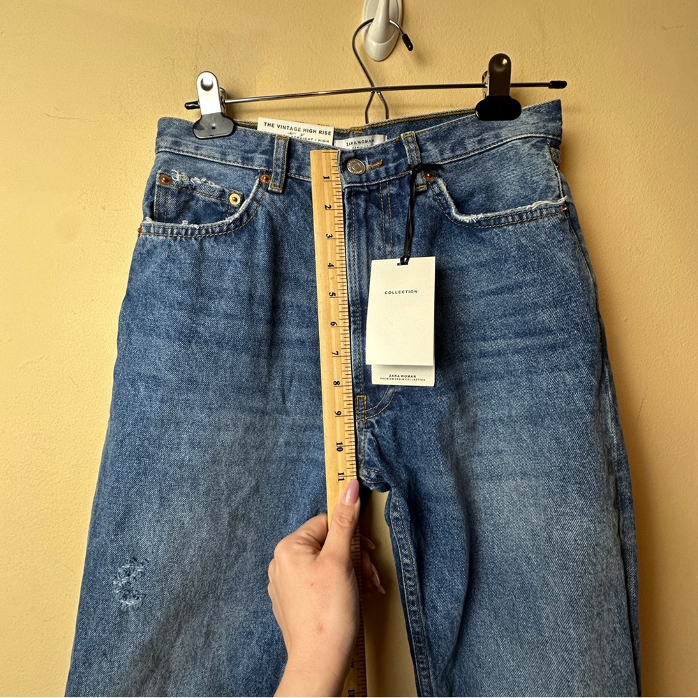 ZARA NWT VINTAGE HIGH RISE STRAIGHT JEANS FUR CUFF HEM ANKLE CROP WOMENS SIZE 2 - Picture 14 of 16